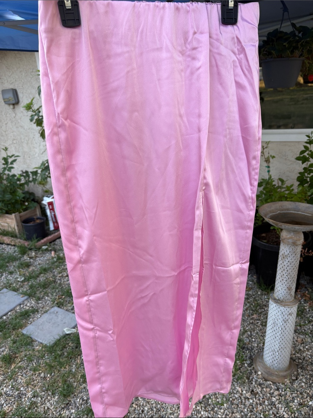 A New Day Satin Pink Maxi Skirt with Front Slit